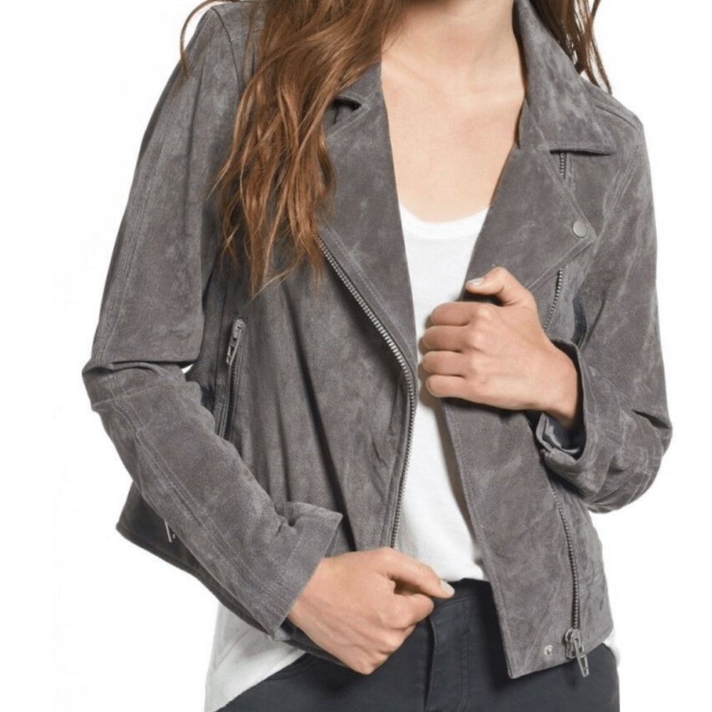 Blank Nyc Moto Jacket in Grey suede size Large